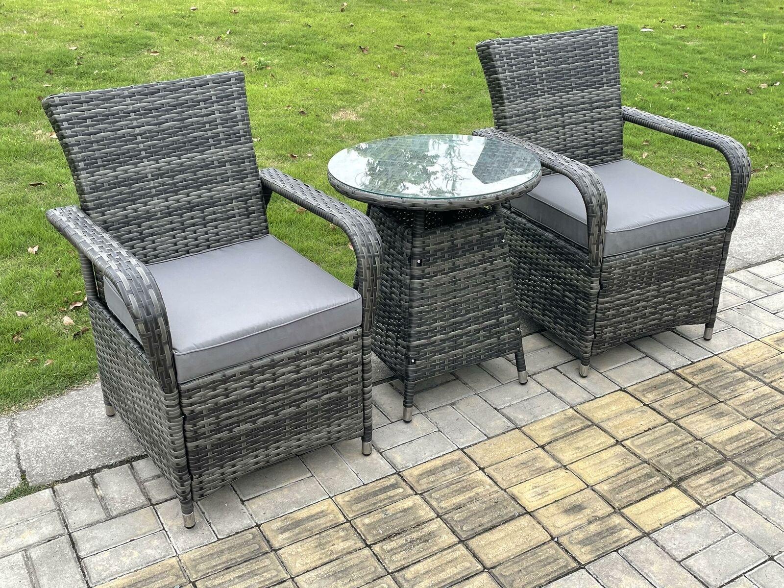 Rattan Garden Furniture Dining Set Table And Chairs WiCker Patio Outdoor 2 Chairs Plus Small Round T